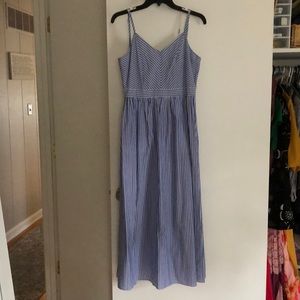 LOFT 0 petite midi/maxi blue striped dress